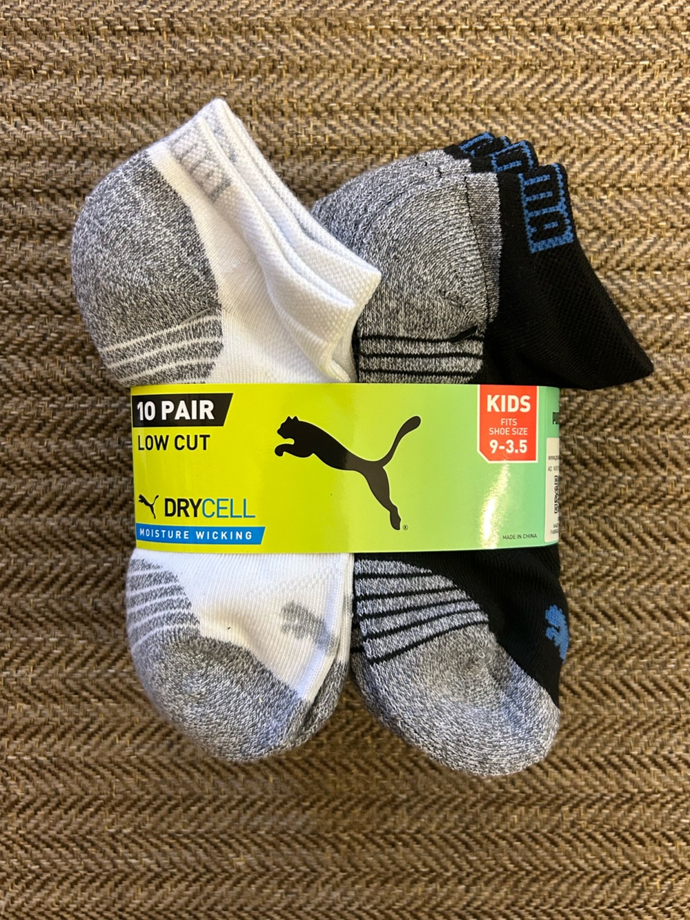 Puma Kids Low Cut Athletic Socks - White, Gray & Black (10 Pair)